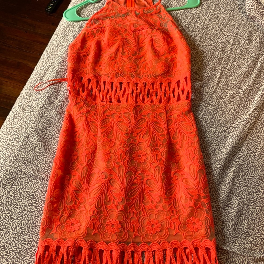 Bright pink/coral lace dress NWT